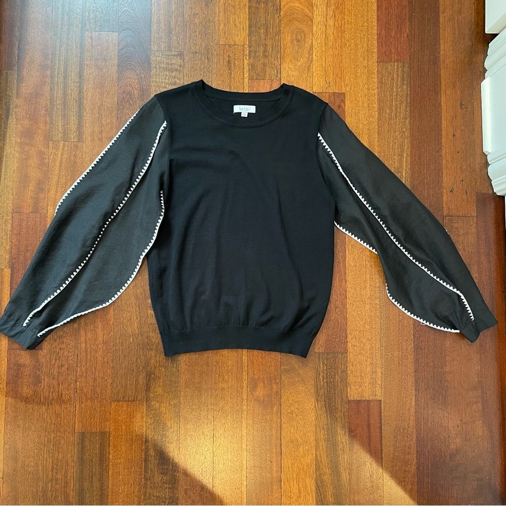 Nicole Miller New York Women's Sheer Sleeve Pullover Sweater